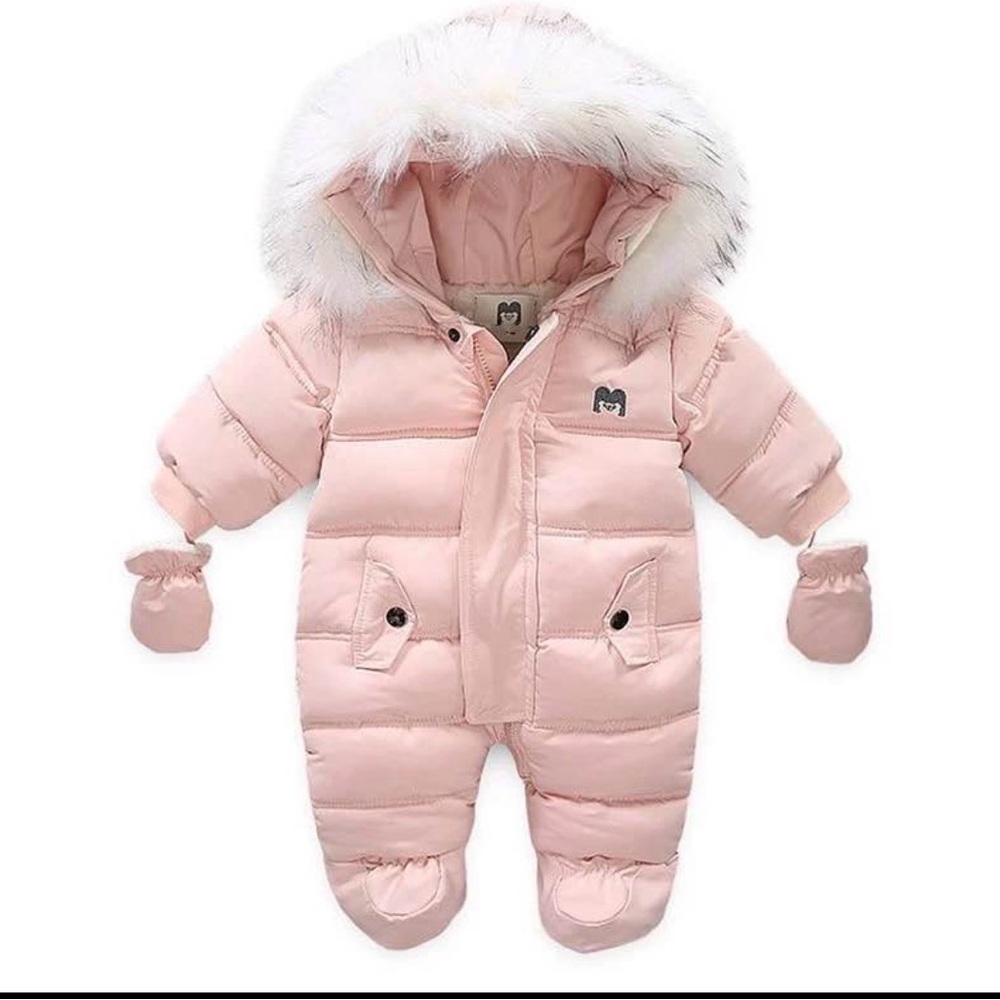 Mothers Babybear Pink snowsuit snow overalls gear baby 9 12 months new puffer